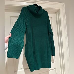 Long sleeve green mini dress with turtleneck XL